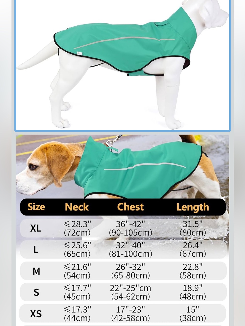 Waterproof Small Dog Raincoat Reflective Puppy Jacket Teal